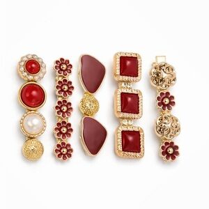 Elegant Red and Gold Hair Jewelry Pin Set
